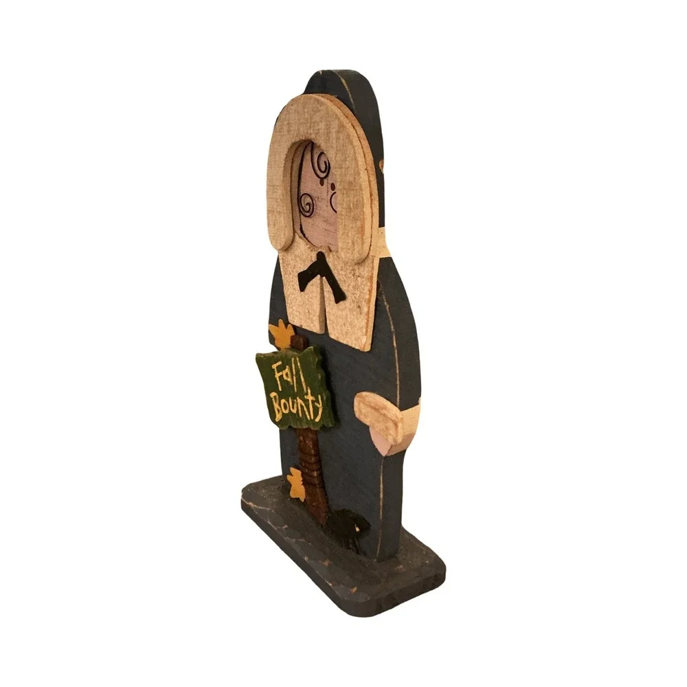 Vintage 2000 Tender Heart Treasures Wood Pilgrim Figurine Fall Bounty Decor 11in